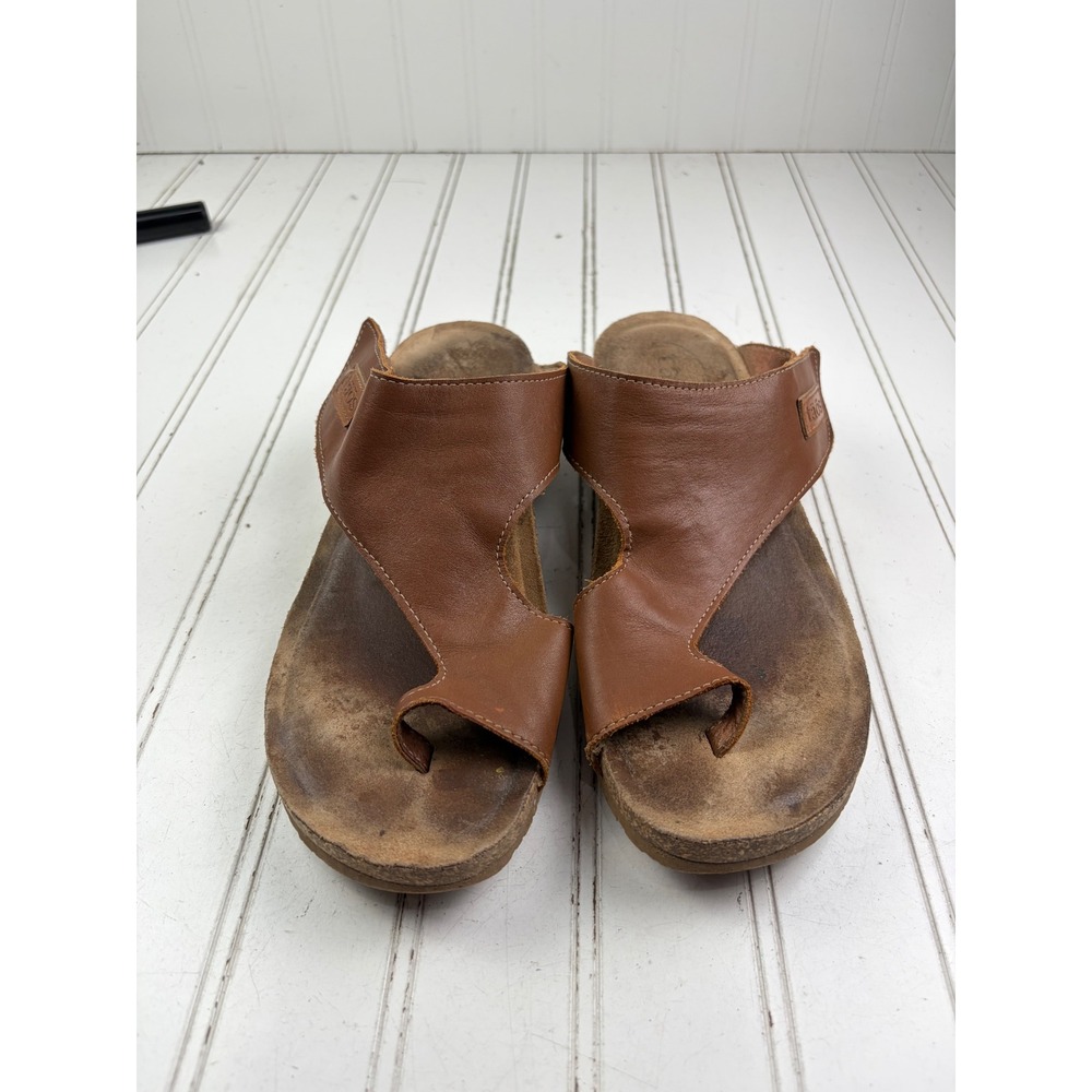 Taos Trulie Leather Slide Brown Toe Loop Cork Wedge Sandals Women's Size 9-9.5 - Picture 2 of 10